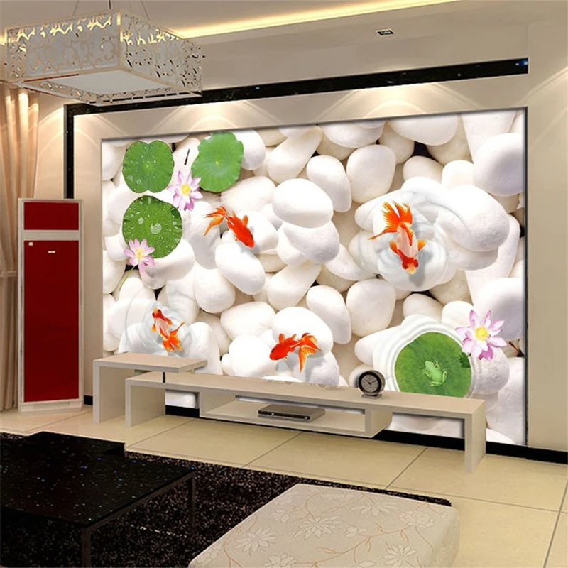 

beibehang Custom 3D Wallpaper for living room TV Background lotus goldfish flash stone wall covering mural wall paper home decor