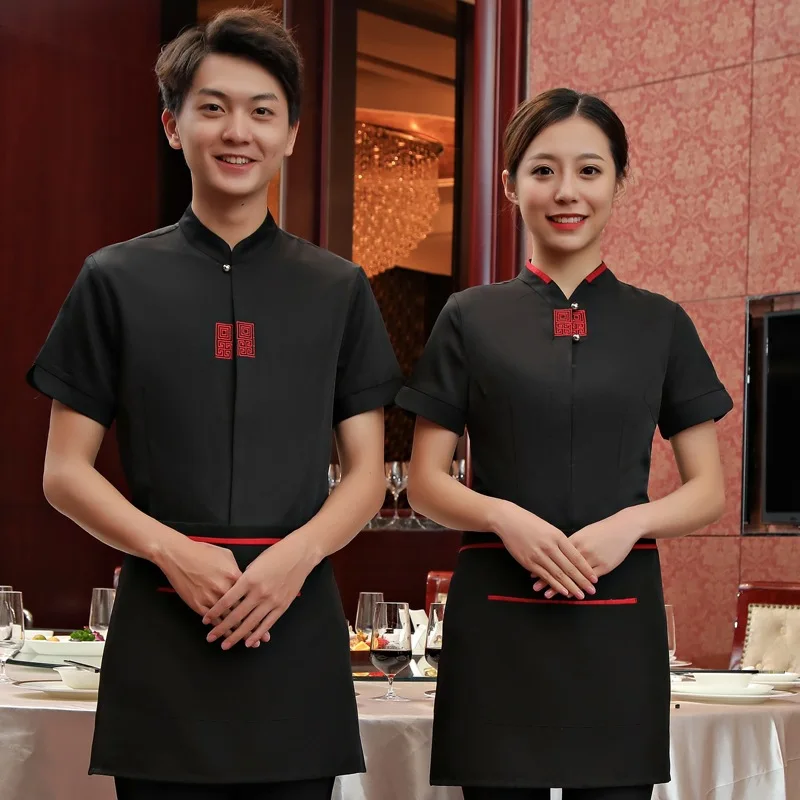 

Hotel Workwear Female Waitress Restaurant Hot Pot Shop Uniform Shirt Catering Waiter Short Sleeve Breathable Overalls H2202