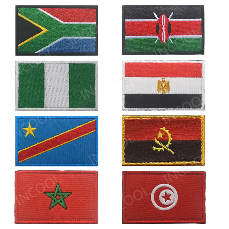 South Africa Egypt Kenya Congo Nigeria Angola Morocco Tunisia Embroidery Patch Flag Patches Appliques