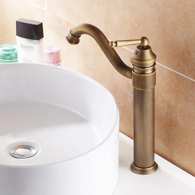 Antike Messing Swivel Auslauf Einzigen Loch Waschbecken Wasserhahn Deck Montiert Vanity Sink Mischbatterie KD718