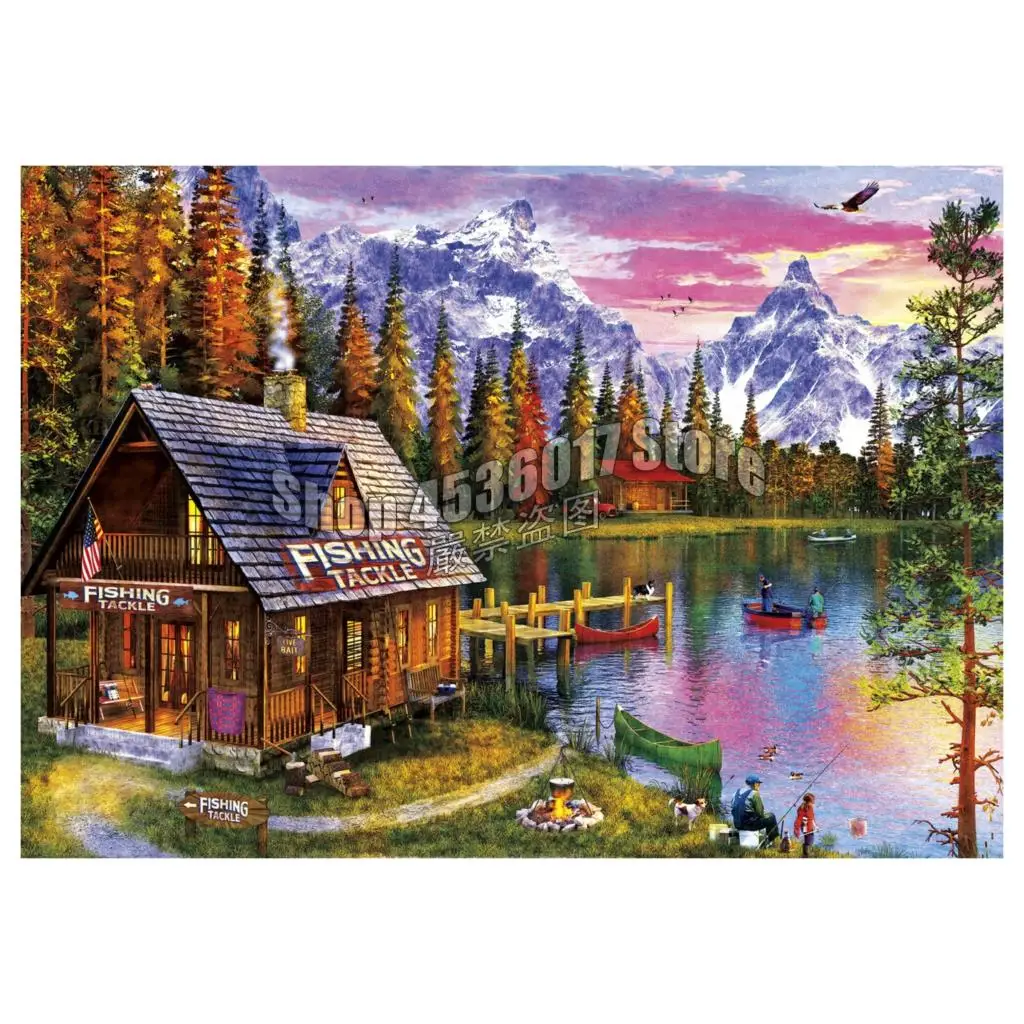 5D DIY Diamond Painting The Fishing Hut Full Drill Mosaic Rhinestone Cross Stitch Kits Houses Lakes & Rivers Embroidery Crafts