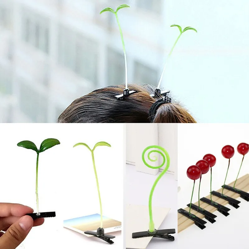 1PC Funny Show Bean Sprout Bobby Hairpin Flower Plant Hair Clips For Kids Girls Women 4*6cm