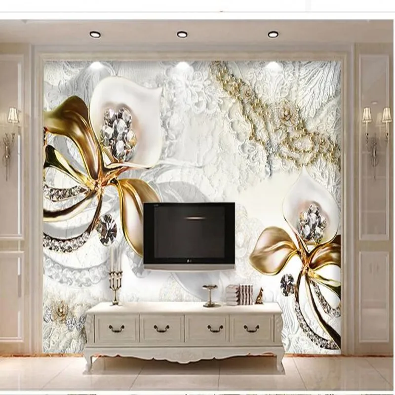 wellyu Customized large-scale murals European-style luxury 3D calla lily jewelry background wallpaper non-woven wallpaper