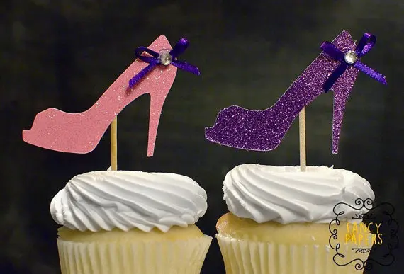 

Glitter Shoes cupcake toppers Bridal Showers, Sweet 16, Wedding, Theme Birthdays decorations wedding toothpicks24pcs