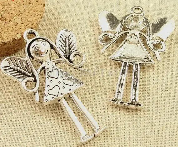 

100pcs angel antique bronze silver girl plating pendant finding zinc alloy charm, drops for diy 26X15mm AY0191