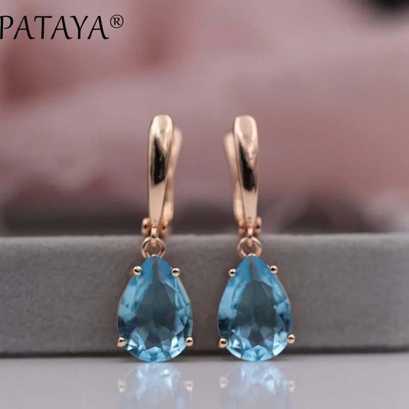 PATAYA Sale Green Water Drop Natural Zircon Earrings 585 Rose Gold Color Long Earrings Women Romantic Party Jewelry Multicolor