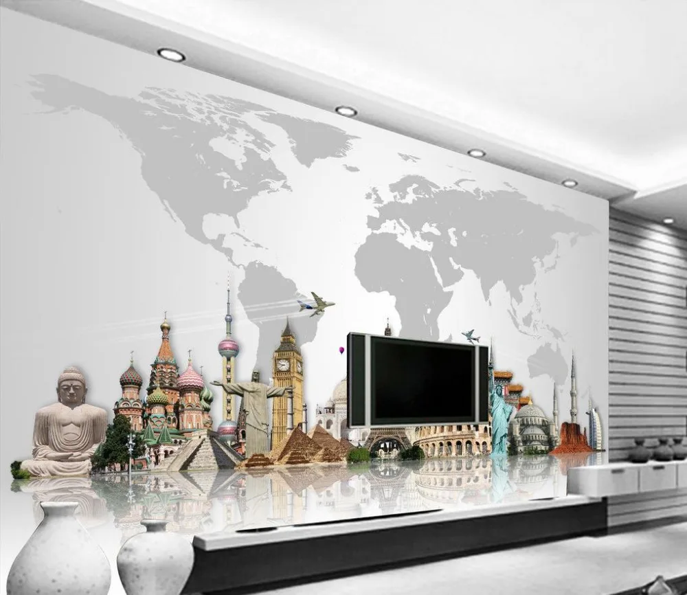 

3d customized wallpaper custom 3d wallpaper World famous building map backdrop 3d wallpaper for room