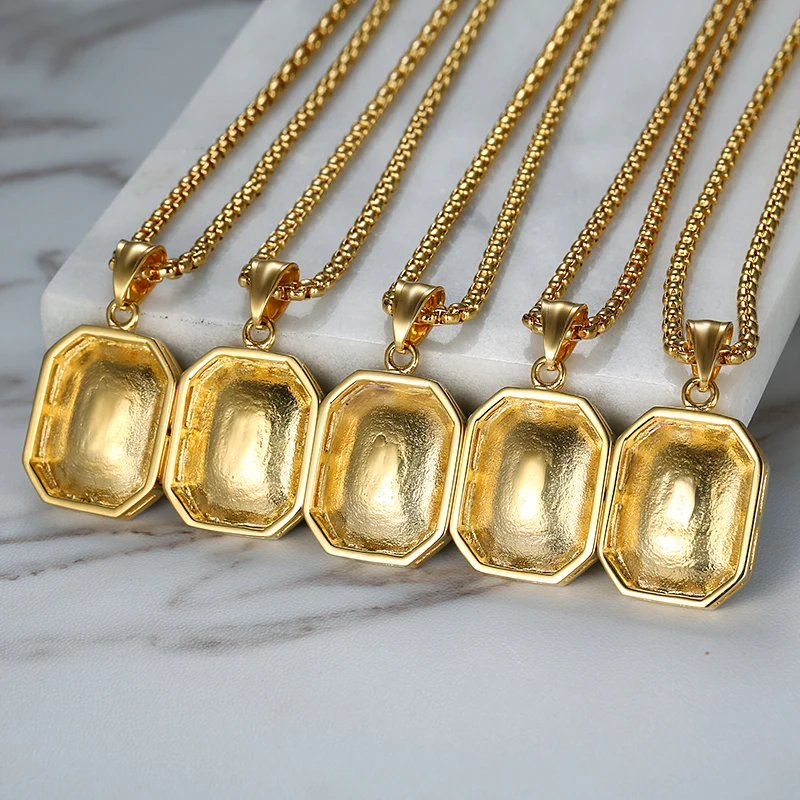 Iced Out Small Square Black Crystal Pendant Necklace For Men/Women Bling Rhinestone Hip hop Jewelry With Box Chain Drop Shipping