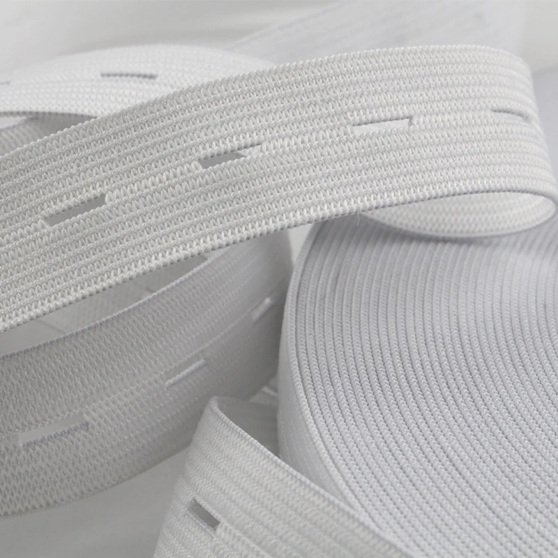 1 Meters 15/20/25MM Button Hole Knit Flat Elastic Bands Ribbon Tape for DIY Garment Sewing Accessories White/Black Wire Webbing