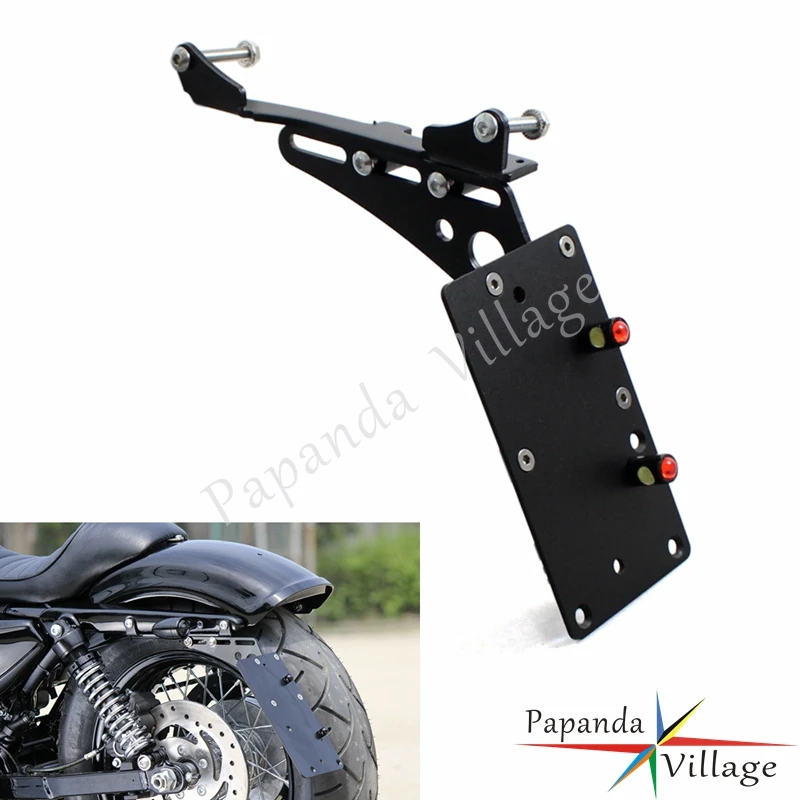 

Black Aluminum LED Tail Light Side Mount License Plate Bracket Frame for Harley 48 72 Iron 883 Sportster XL883 XL1200 Cafe Racer