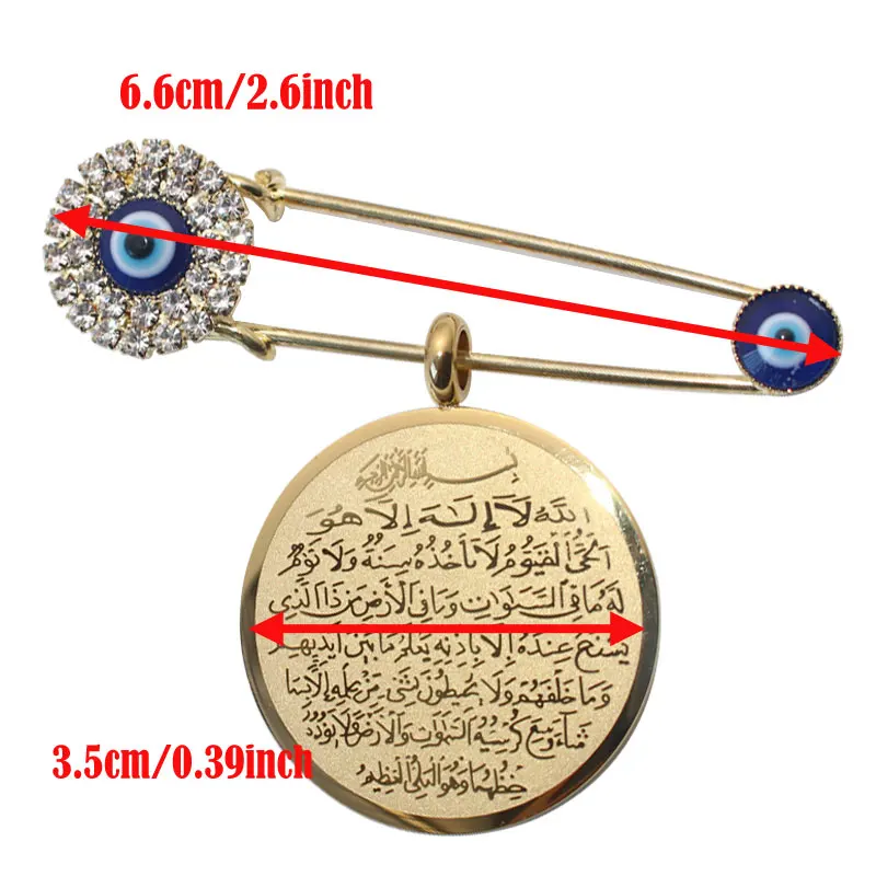 islam muslim Allah AYATUL KURSI evil eye Stainless Steel Scarf Hijab crystal Stainless Steel Pin brooch