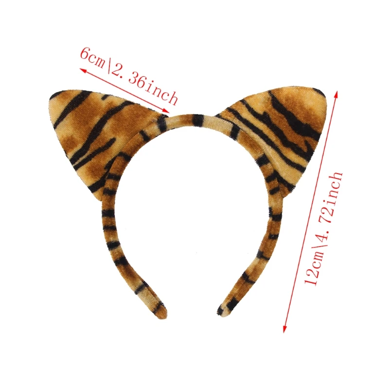 D7YD Kitten Tiger Leopard for Cat Ear for Head Hoop Short Plush Tiger Leopard for Cat Ear Headband Cute Women Girls Kids Party