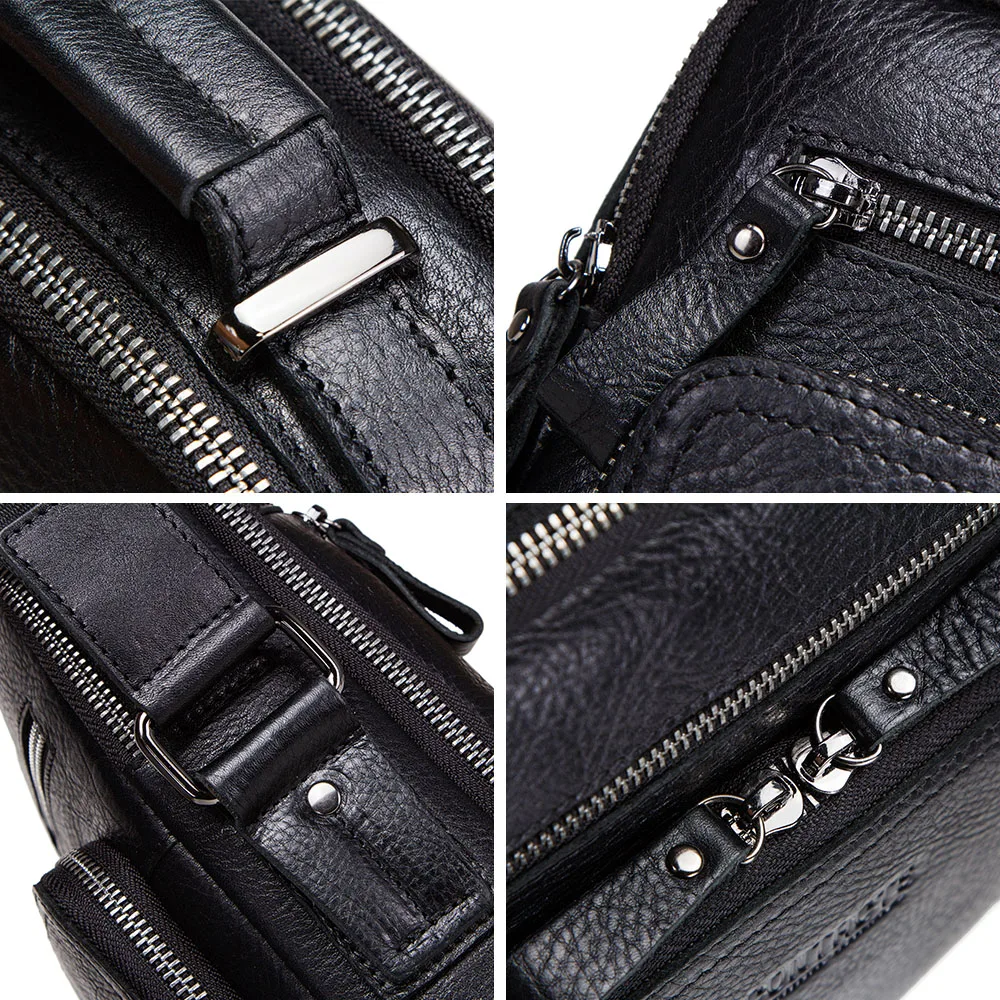 CONTACT\'S 100% Genuine Leather Men Shoulder Bag Crossbody Bags for Men High Quality Bolsas Fashion Messenger Bag for 9.7\