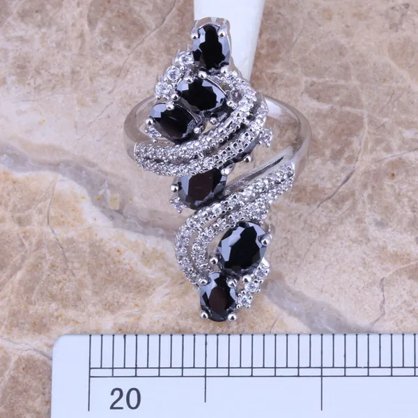 Black Cubic Zirconia White CZ Silver Plated Ring Size 5 / 6 / 7 / 8 / 9 / 10 / 11 / 12 S0178