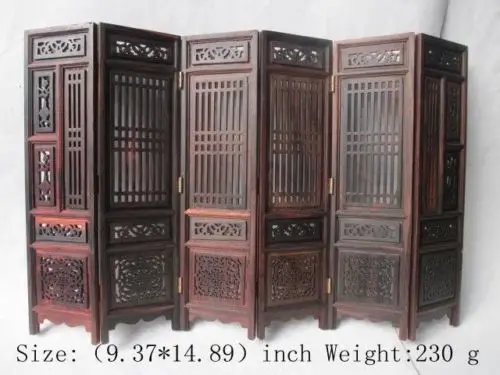 

( Mini )Exquisite Chinese Classical Hand carved collection of hongshan chicken wings wood folding screen