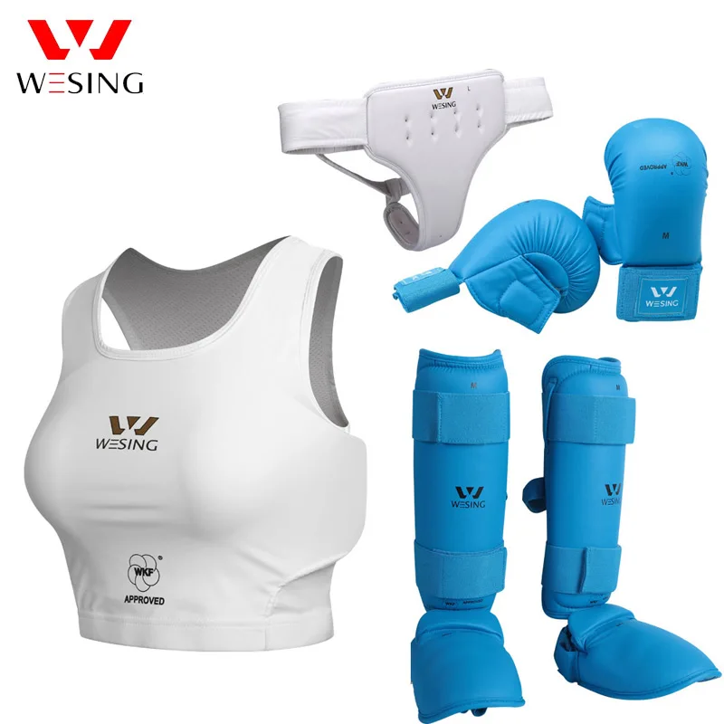 Wesing Karate Protective Gears Set for Training Competition Approved by WKF Chest Guard Karate Gloves Shin Groin Guard Men Women