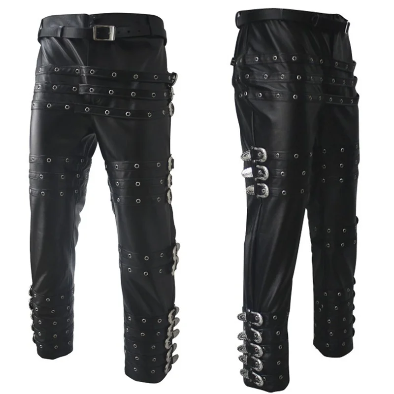 

Classic MJ Michael Jackson Punk Rock BAD Concert Performance Imitate Leather Trousers Pants Chaparajos 25-37size