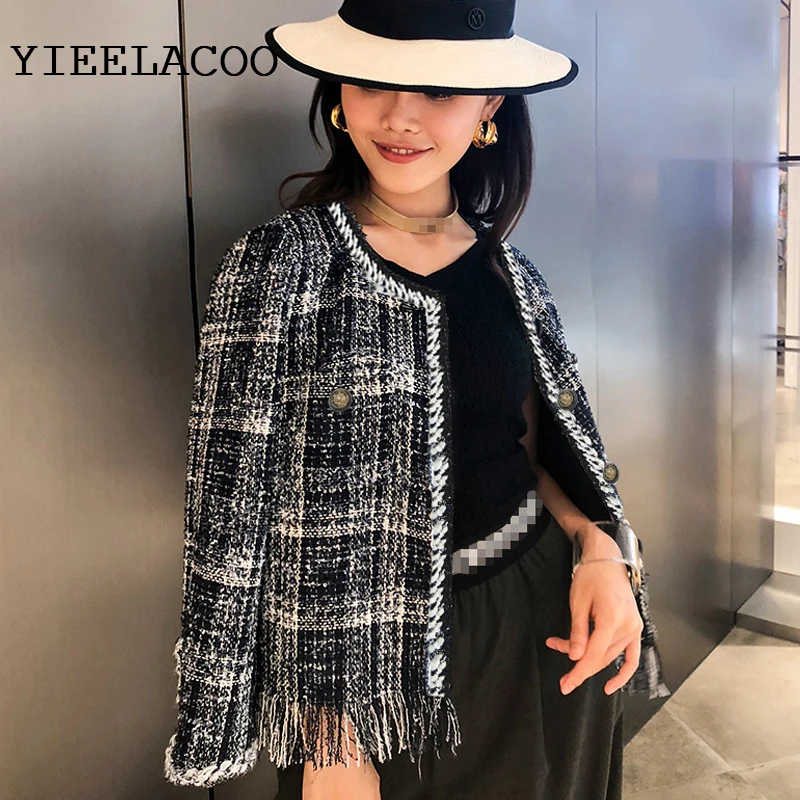 

Blue tweed jacket 2020 autumn / winter women's jacket new woven thin section plaid short coat