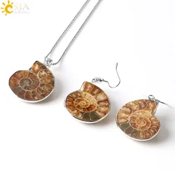 CSJA Natural Unique Ammonite Jewelry Set Necklaces Pendants Conch Shell Snail Spiral Dangle Earrings Pendants Sets E392