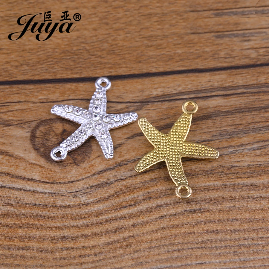 JUYA Starfish Shape Connector for DIY Jewelry Making 31.5x23.5mm 10pcs Micro Pave Crystal Cheap Metal Charms Connectors CR0033