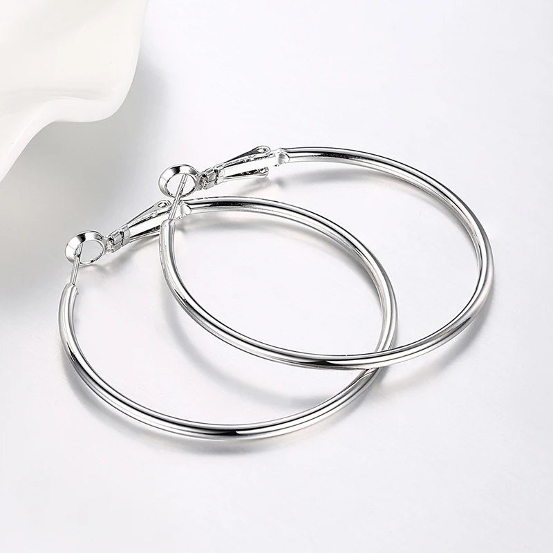 Aravant 925 Silver 50MM/60MM/70MM/80MM Creole Circle Hoop Earrings For Women Christmas Party Jewelry