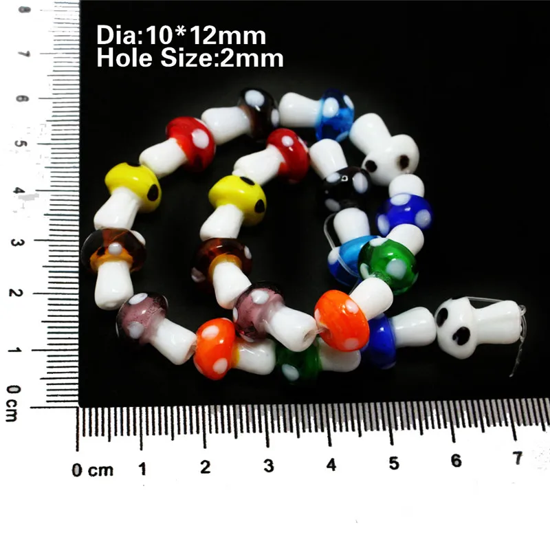 10x12mm 20pcs/lot Mixed Colour Lampwork Glass Mushroom Beads Loose SpaceBeads for Jewelry Making Handmade DIY Bracelet Jewelry