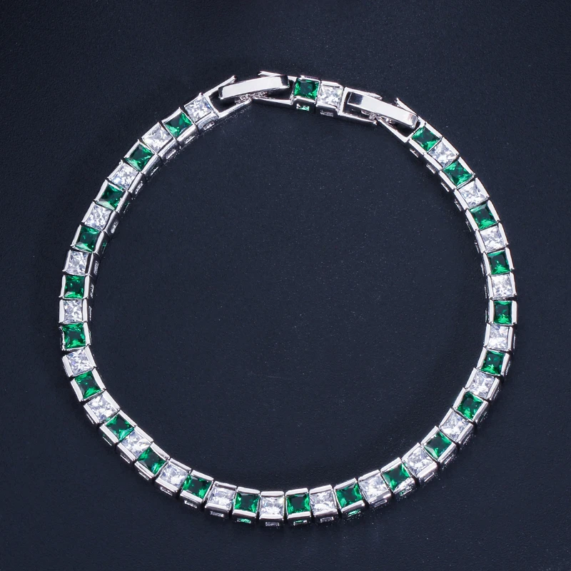 CWWZircons Marken-Tennisarmband mit quadratischen 3mm Zirkonen für Damen, Weißgoldfarben, Prinzessinnenschliff, Party- und Hochzeitsschmuck, Großhandel S0071 – Detail 5