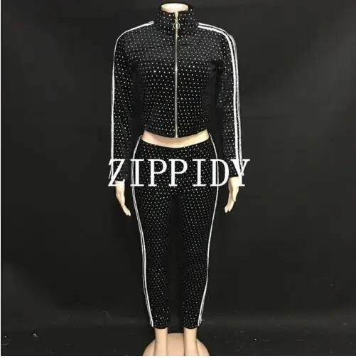 Fashion Sparkly Multicolor Rhinestones Bodysuit 2 Style Women's Celebrate Nightclub Female Singer Leggings Dance Show Outfit