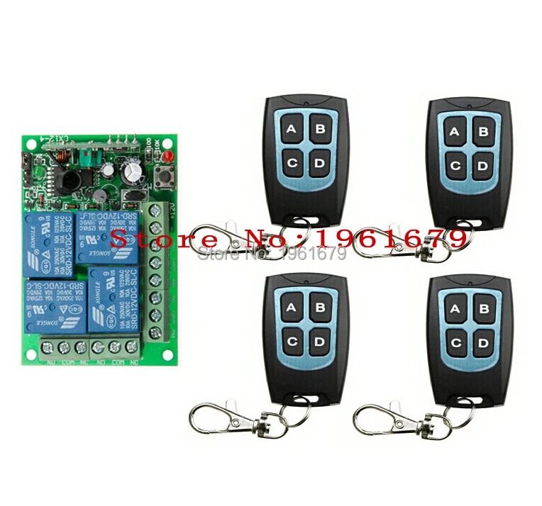 DC 12V 10A  4 channel  RF Wireless Remote Control  system 1  Receiver +4  Transmitter  Learning code Simple operation