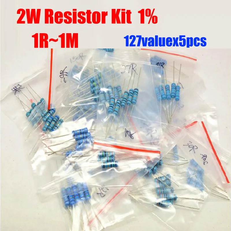 

2W Metal Film 127valuesX5pcs=635pcs Resistor Kit 1R~1M Resistor Pack