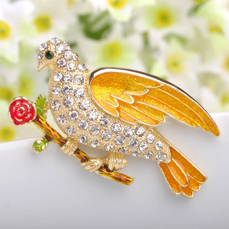 Zlxgirl Yellow Enamel Bird Brooch For Personality Women Gifts Hijab Accessories Brand Rhinestone Enamel Parakeet Broches Bouquet