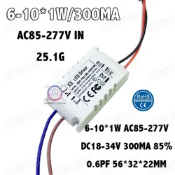 5 Pezzi di Isolamento 10 W AC85-277V Driver PRINCIPALE 300mA DC18-34V 6-10x1W LED Lampada Da Soffitto Corrente Costante PowerSupply Spedizione Gratuita