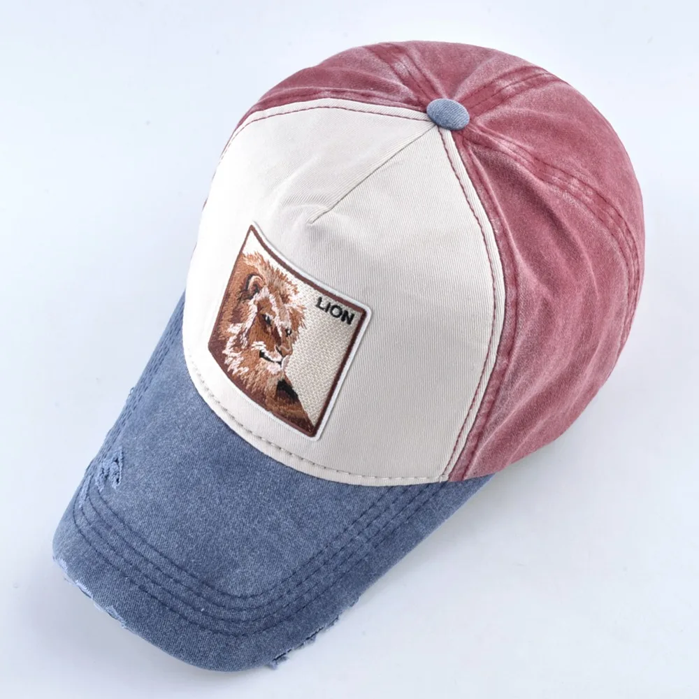 Spring Baseball Cap Men Women Fashion Lion Embroidery Snapback Hat Summer Cotton Grinding Washed denim Hip Hop Bone Casquette