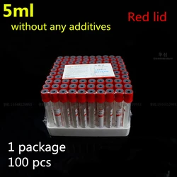 100pcs medicail Disposable vacuum suction tube common tube 5ml red cap without any additives Vacuum test tube Red lid Laboratory