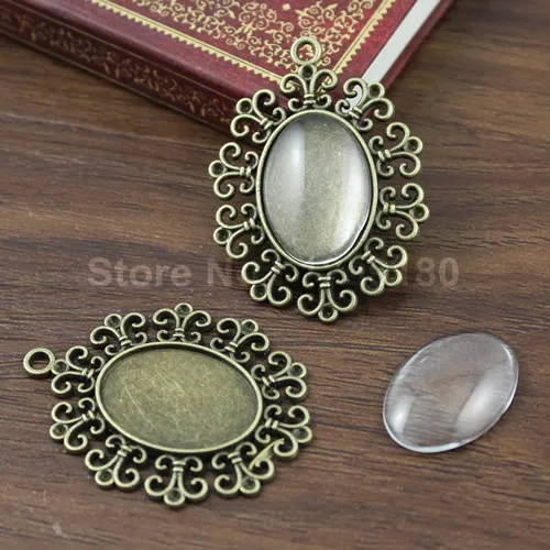 10pcs/lot Alloy Bronze Tone Cameo/Glass/Cabochon Frame bezel Settings, DIY-Accessory Pendant Charm 48x36mm(fit 18x25mm) (K01192)