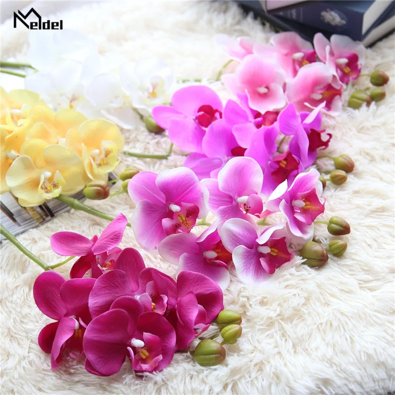 Meldel Wedding Bouquet Bridesmaids Holder Orchid Flower Artificial Phalaenopsis Flower Arrangement DIY Home Office Wedding Decor