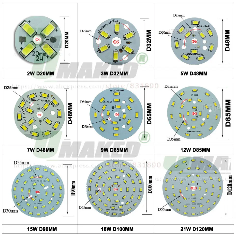 UMAKED LED PCB SMD5730 Light Source Aluminum Lamp plate 2 3 5 7 9 12 15 18 21 24 30 36 50 70 100W Diy Bulbs Downlight Bay Lights