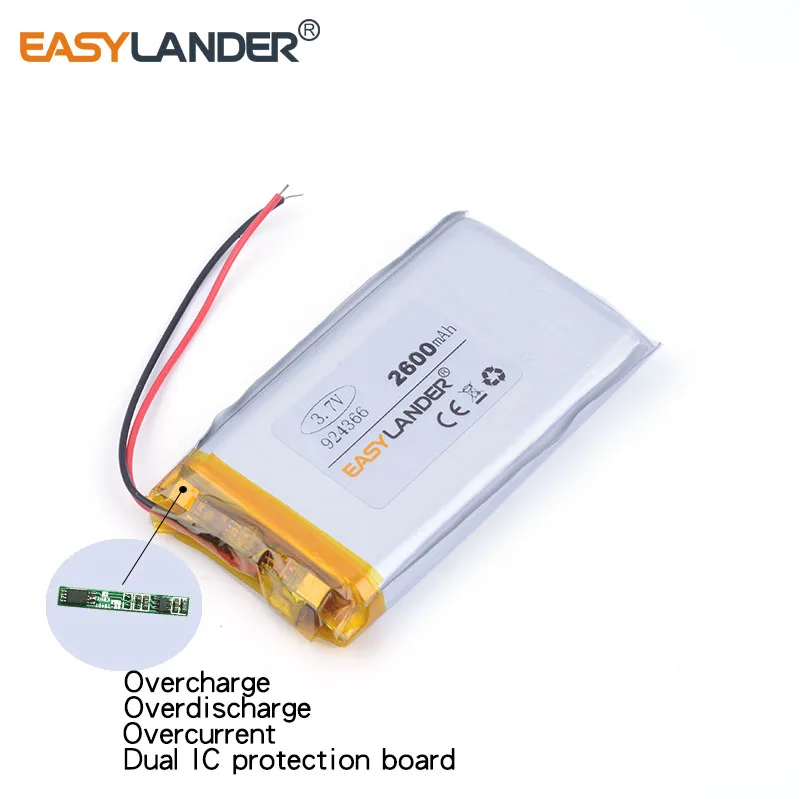리튬 폴리머 배터리 3.7 2600mah 924366 충전식 배터리 전원 led 로그인 andorid 전화 완구 PDA 도구