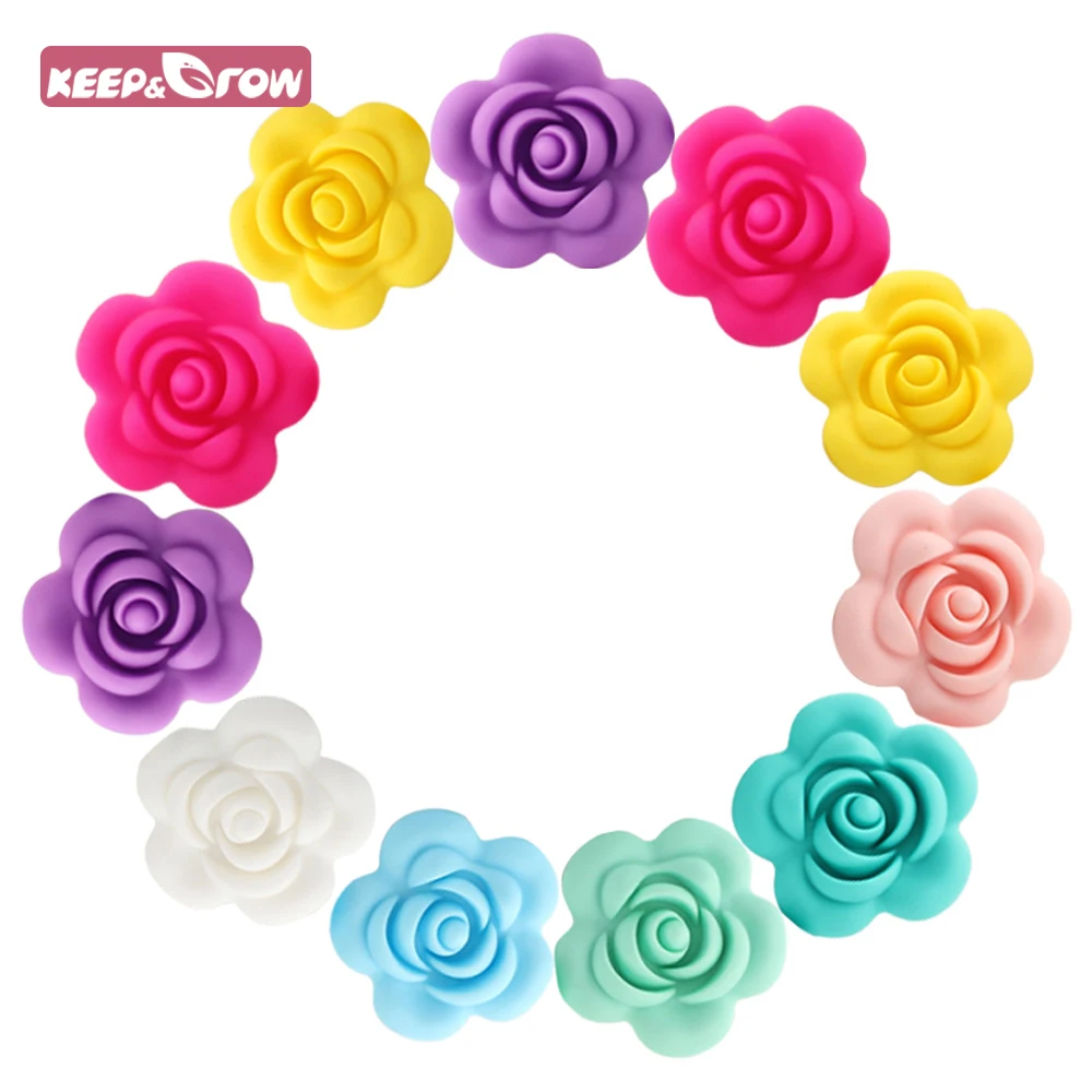 1pcs Rose Silicone Beads 8Colors Baby Teethers Food Grade Baby Teething Toys For Pacifier Chain Necklace DIY Accessories