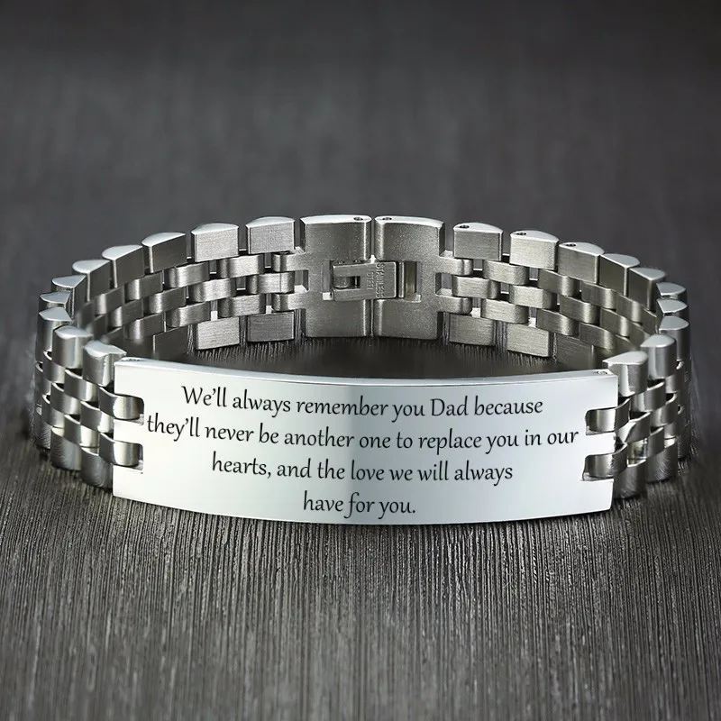 Men Bracelets Free Personalize Engraving We Will Always Remember You My DAD Silver Color  pulseira masculina Fathers Day Gifts