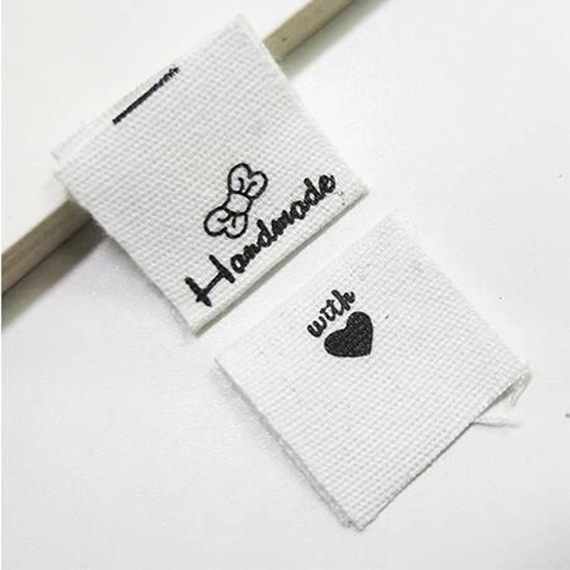 Sloobao 100pcs hand made with love Washable Cotton Clothing Labels Handmade printed Tags DIY Flag Labels For Garment Sewing