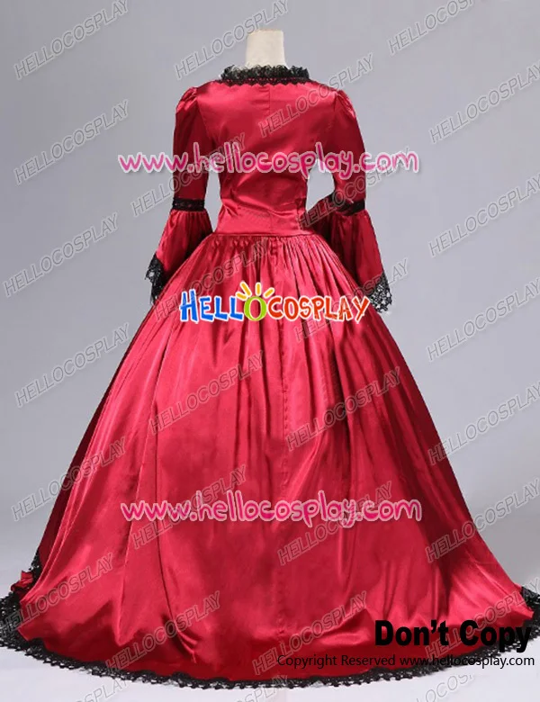 Marie Antoinette Gothic Victorian ชุดซาติน Reenactment เสื้อผ้าสีแดง Lolita เครื่องแต่งกาย H008