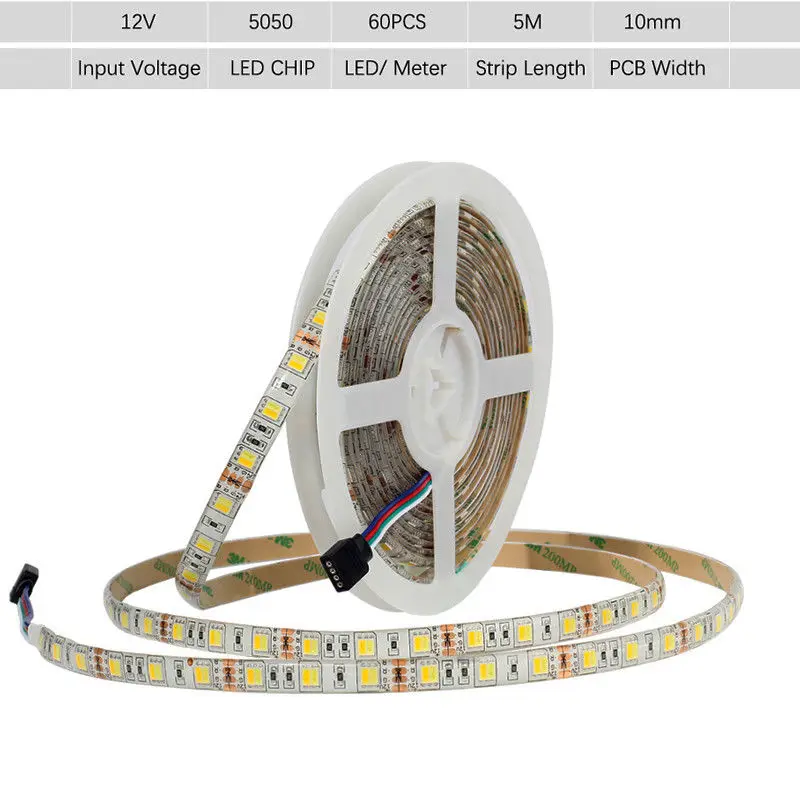 LED STRIP 5050 SET 2 IN 1 White+Warm white LED Strip Light 5050 CWW with 2.4G RF CCT Controller, 12V Power Supply EU/US Plug