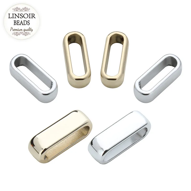 LINSOIR 40pcs Gold Color Slider Spacer Beads Fit 10*2.5mm Leather Cord Metal Large Big Hole Beads For Jewelry Making Diy F5356