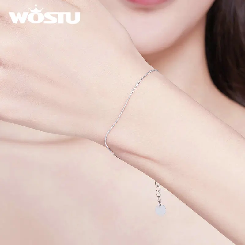 WOSTU 100% Real 925 Sterling Silver Simple Bracelet Delicate Snake Bone Bracelet For Women Wedding Fashion Fine Jewelry CQB153