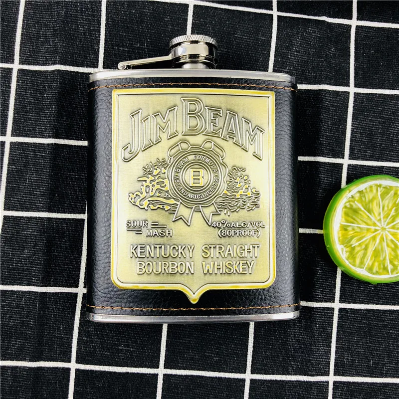 Hot Sales Bpa Free 7oz Whisky Flagon Cccp Stainless Steel Alcohol Hip Flask Set With Gift Box Pu Leather Wrapping LPPUNK