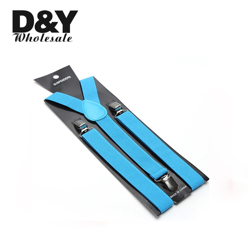 Women Men'S Shirt Suspenders For Trousers Pants Holder 2.5cm wide Sky blue Unisex Clip-on Braces Elastic Slim Y- back Wholesale