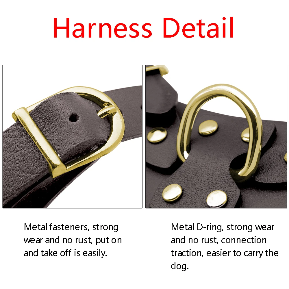 Dog Harness Vest Adjustable Genuine Leather Pet Dog Harness and Walking Leash Set For Small Medium Dogs Pug Beagle Brown