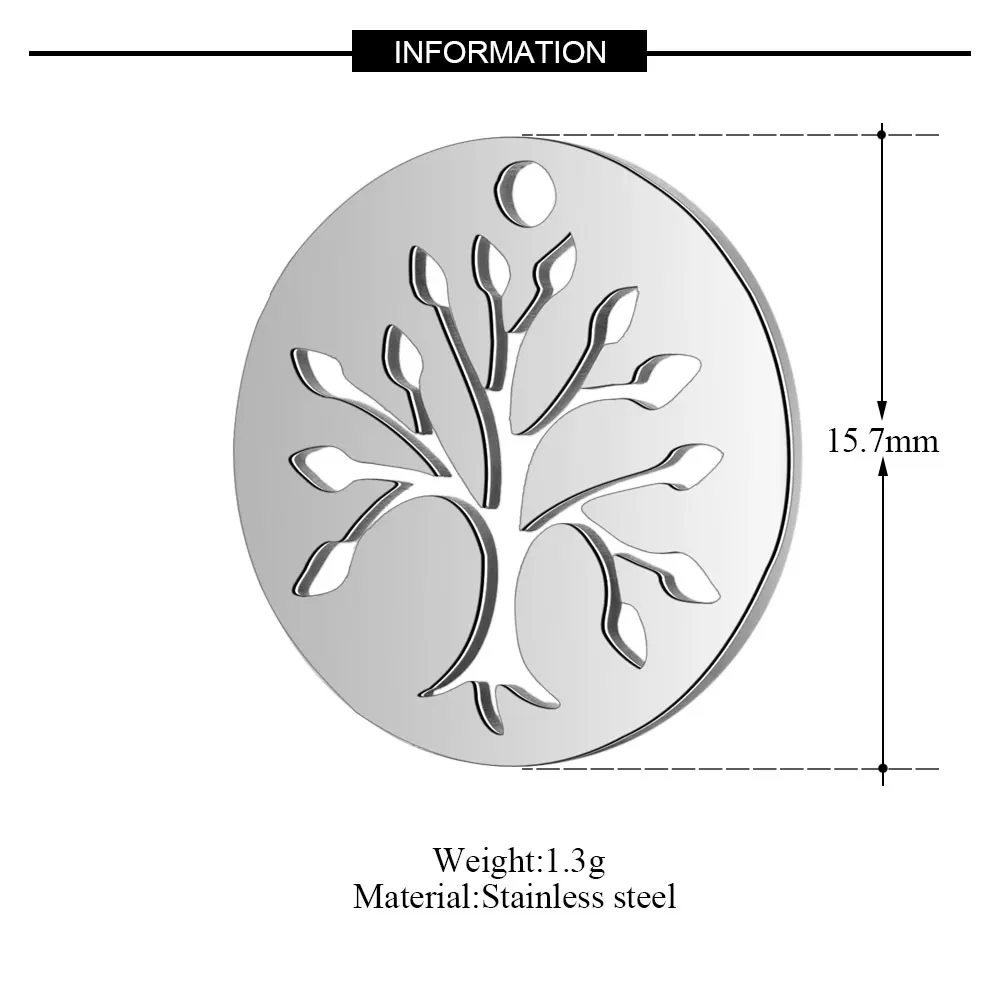 10 Pieces Life of Tree Flower Charm Wholesale Stainless Steel Real 316 Steel DIY Charms Never Tarnish AAAAA Quality Pendants image 2