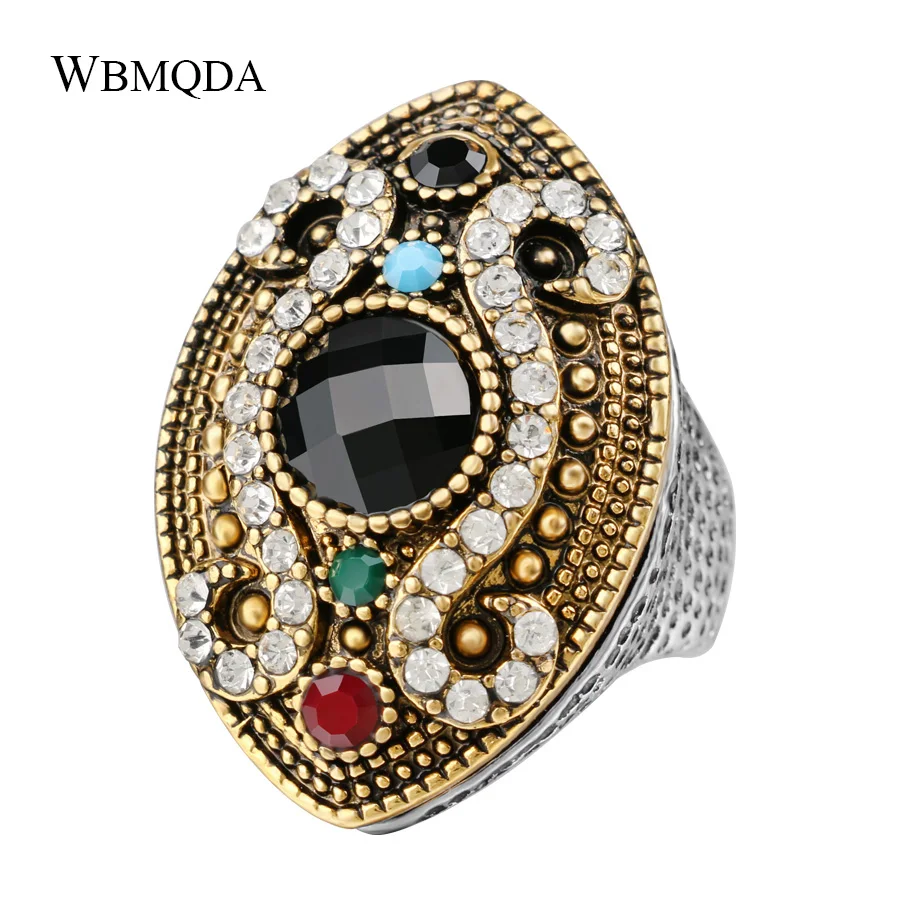 2018 Fashion Colour Makeup Vintage Ring For Women Silver Plated Mosaic Crystal Horse Eye Turkish Jewelry